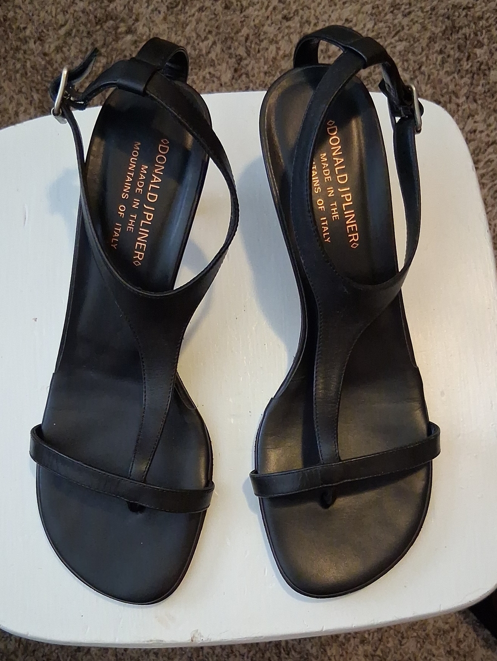 Donald J. Pliner Black Leather T-Strap Heels